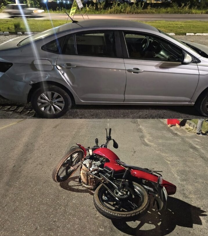 Motociclista fica ferido após colisão na Rodovia dos Náufragos