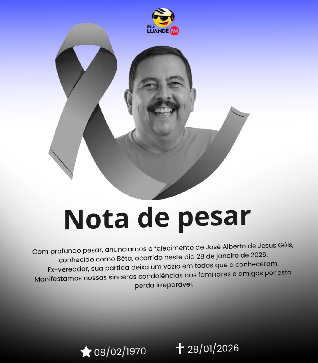 Luto em Tobias Barreto: morre o vereador Bêta, José Alberto de Jesus Góis, aos 55 anos