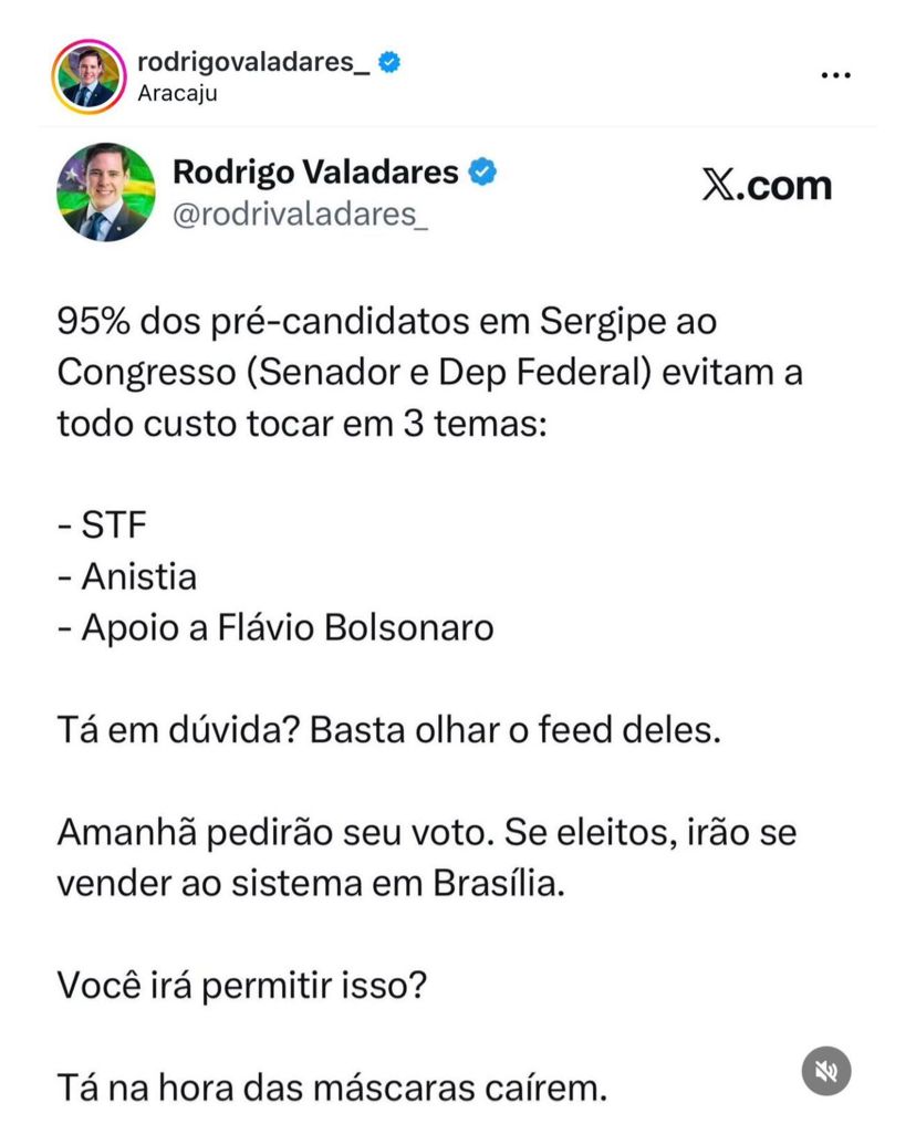“Tá na hora das máscaras caírem”: Rodrigo Valadares cobra posicionamento claro sobre pré-candidaturas de 2026