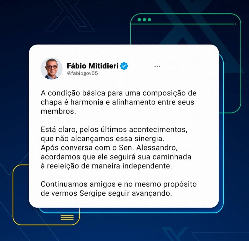 Fábio Mitidieri anuncia saída de Alessandro Vieira da chapa majoritária