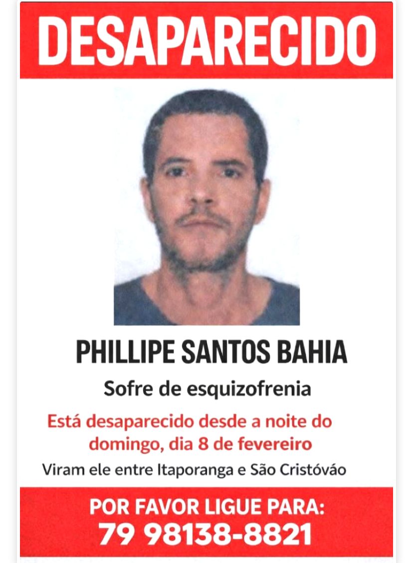 Família busca homem desaparecido após suposto surto psicótico em São Cristóvão (SE)